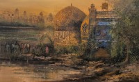 A. Q. Arif, 25 x 42 Inch, Oil on Canvas, Cityscape Painting, AC-AQ-529